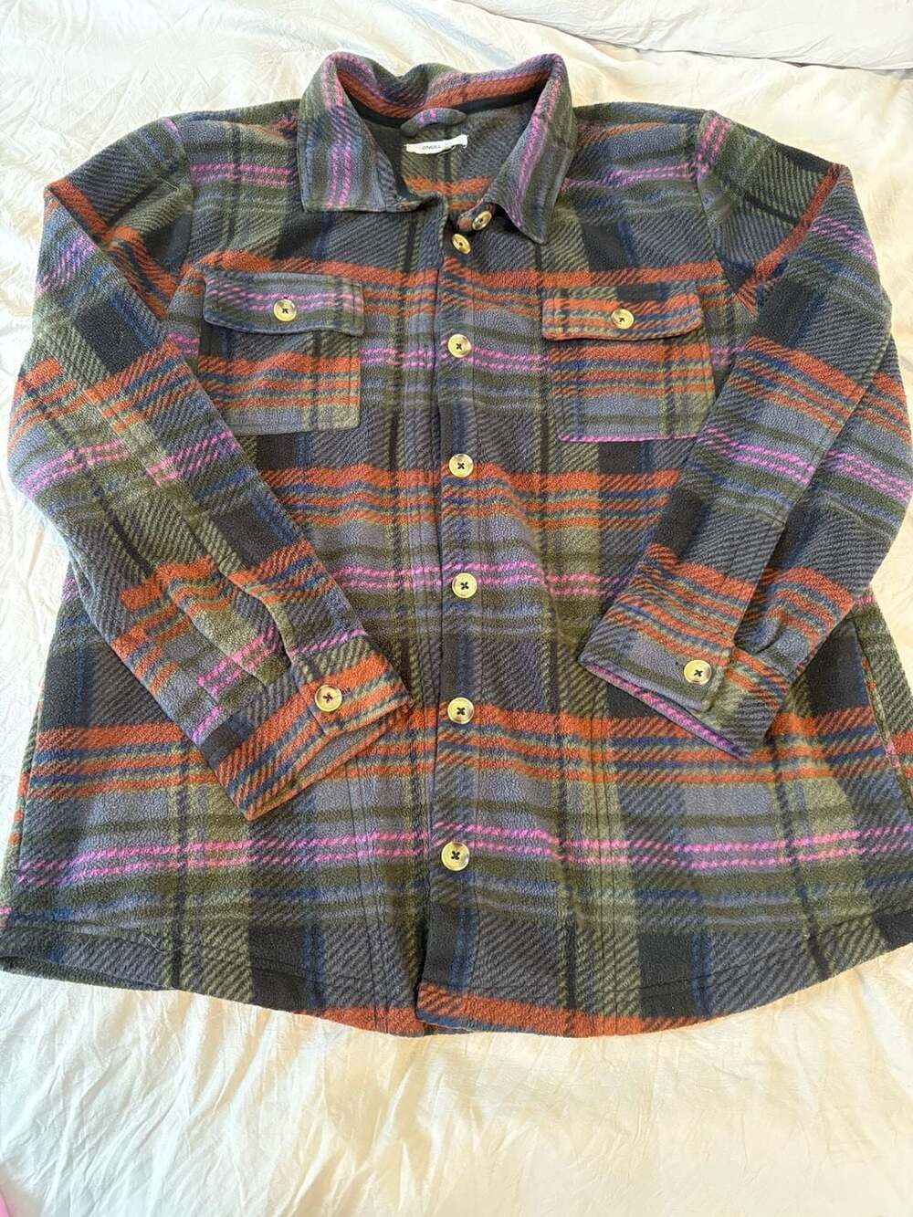 O'Neill Collins Printed Superfleece Long Sleeve Button Up Shirt Women's L